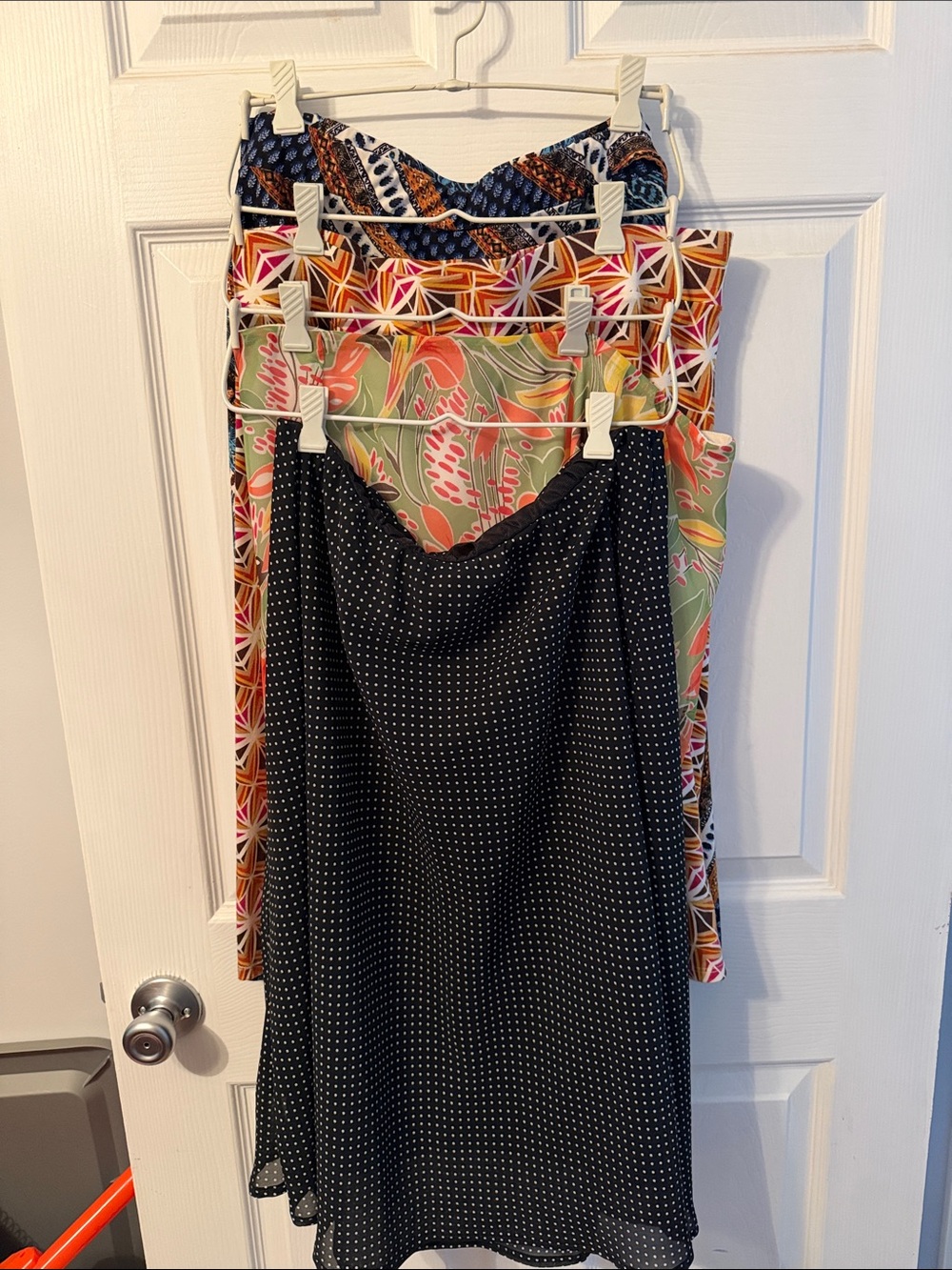 Cato Mixed-Print Midi Skirt Set — Black Polka Dot + Floral and Geometric Panels